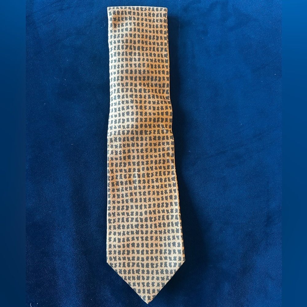 Hermes Pale Yellow and Grey Print Men’s Neck Tie